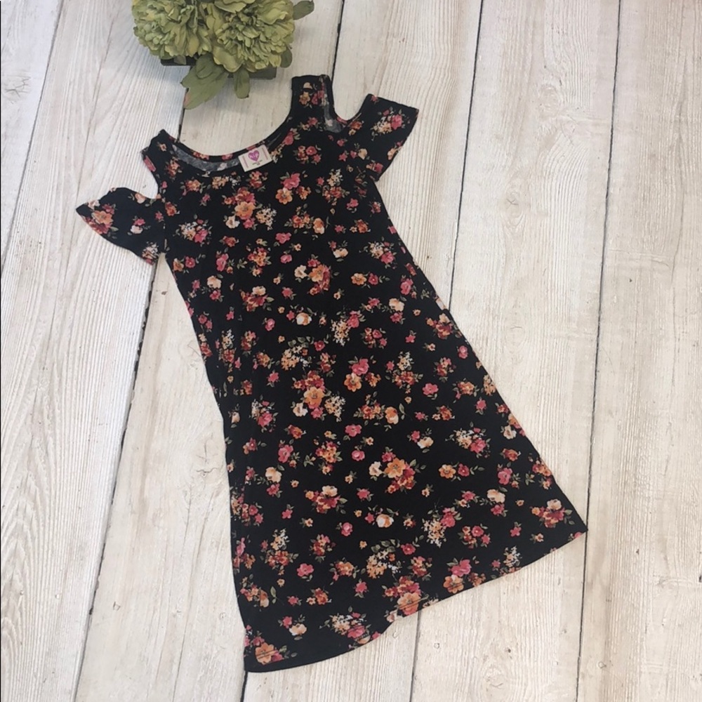 Girls Cold Shoulder Floral Dress
